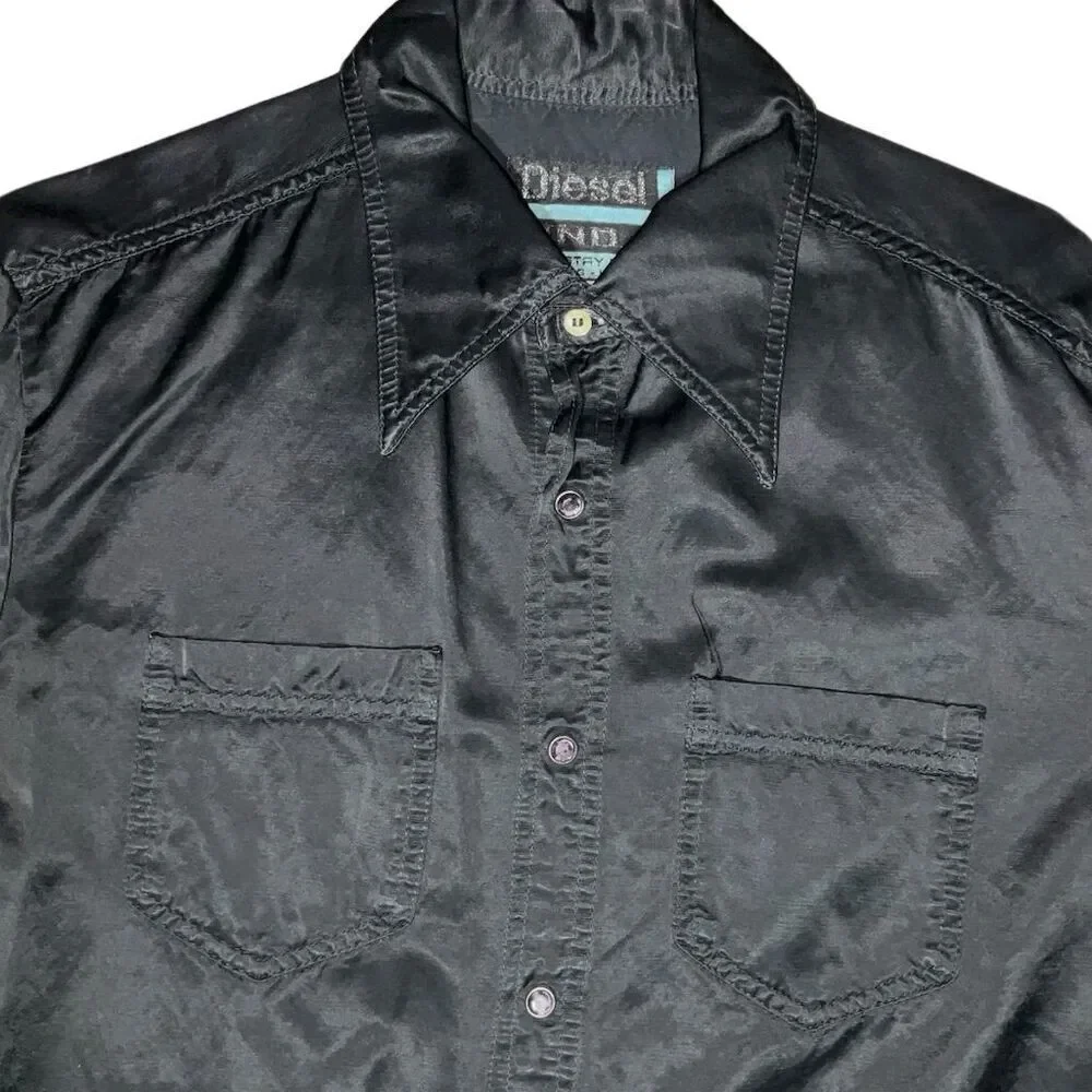 🖤 Diesel‎ Italy Satin Western Shirt | Size L | Black Luxe Rockstar Vibe